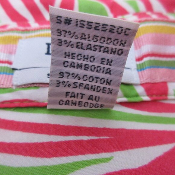 IZOD Stretch Blouse Sz Petite Large Button Front Hawaiian Tropical Print Cruise - Picture 5 of 9